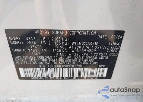 2024 Subaru Crosstrek Limited z USA, uszkodzony, nr VIN 4S4GUHL69R3781738